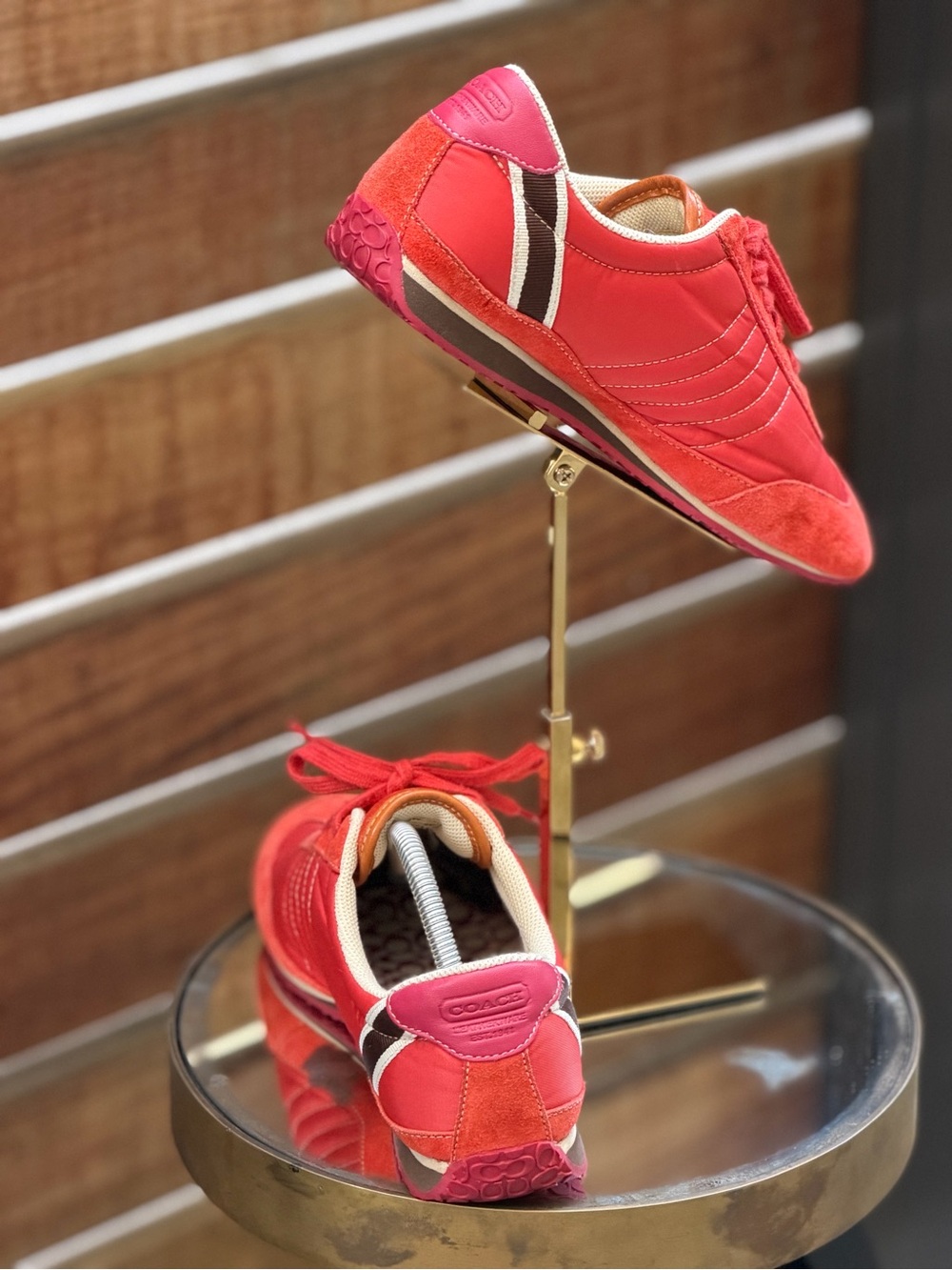 Coach Nikki Sneaker Red Suede Nylon Signature Sole Lace Up Size 8 - Picture 3 of 6